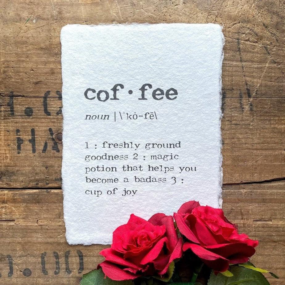 coffee definition print in typewriter font on 5x7 or 8x10 handmade cotton paper - Alison Rose Vintage