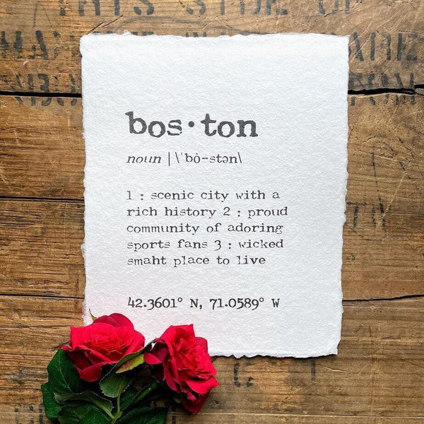 boston massachusetts definition print in typewriter font on 5x7 or 8x10 handmade paper - Alison Rose Vintage