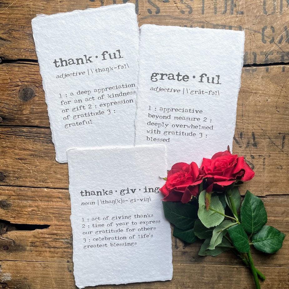 thanksgiving definition print in typewriter font on 5x7 or 8x10 handmade cotton paper - Alison Rose Vintage