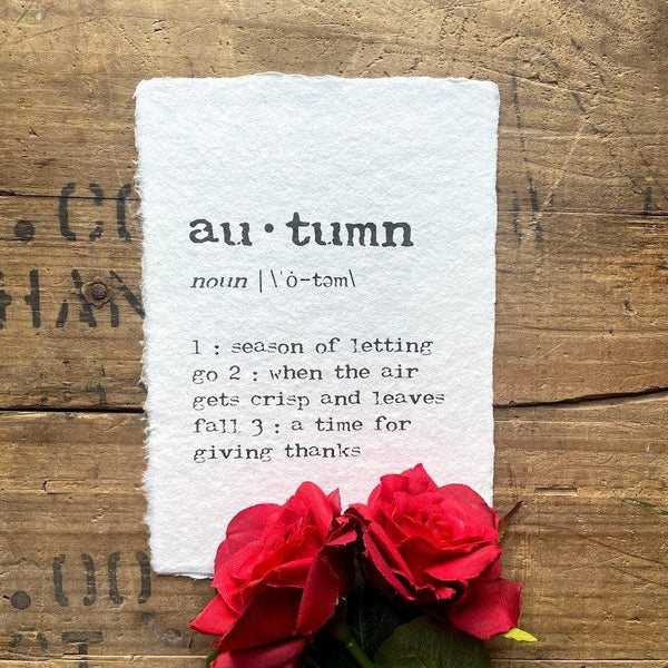 autumn definition print in typewriter font on 5x7 or 8x10 handmade cotton paper - Alison Rose Vintage