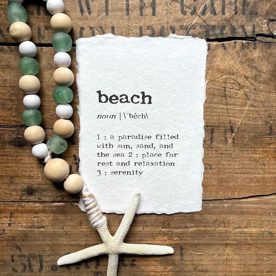 beach definition print in typewriter font on 5x7 or 8x10 handmade cotton paper - Alison Rose Vintage