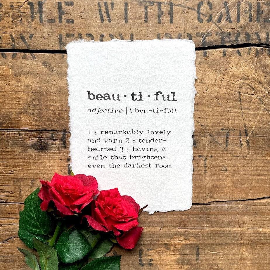 beautiful definition print in typewriter font on 5x7 or 8x10 handmade cotton paper - Alison Rose Vintage