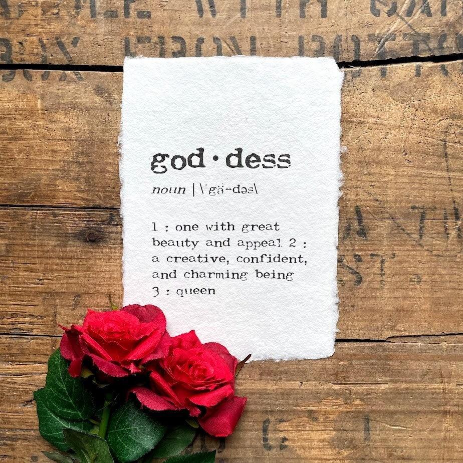 goddess definition print in typewriter font on 5x7 or 8x10 handmade cotton paper - Alison Rose Vintage