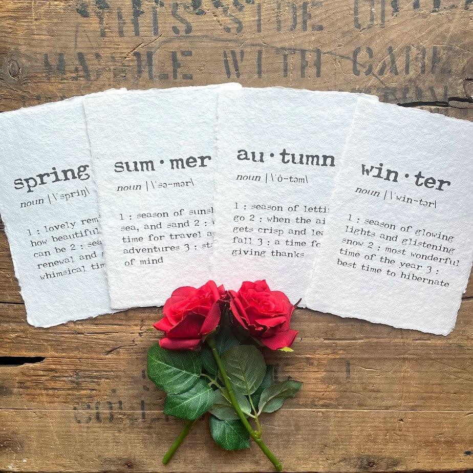 4 seasons definition prints on handmade cotton paper - Alison Rose Vintage