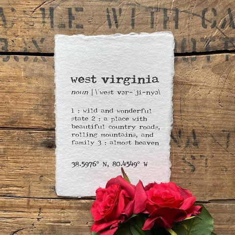 west virginia definition print in typewriter font on 5x7 or 8x10 handmade paper - Alison Rose Vintage