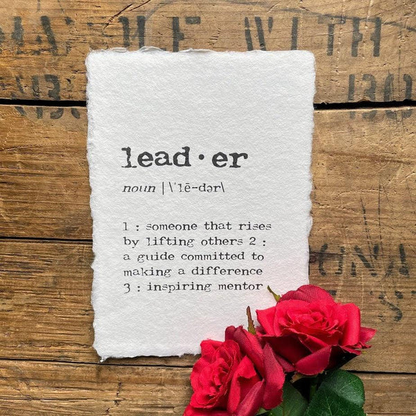 leader definition print in typewriter font on 5x7 or 8x10 handmade cotton paper - Alison Rose Vintage