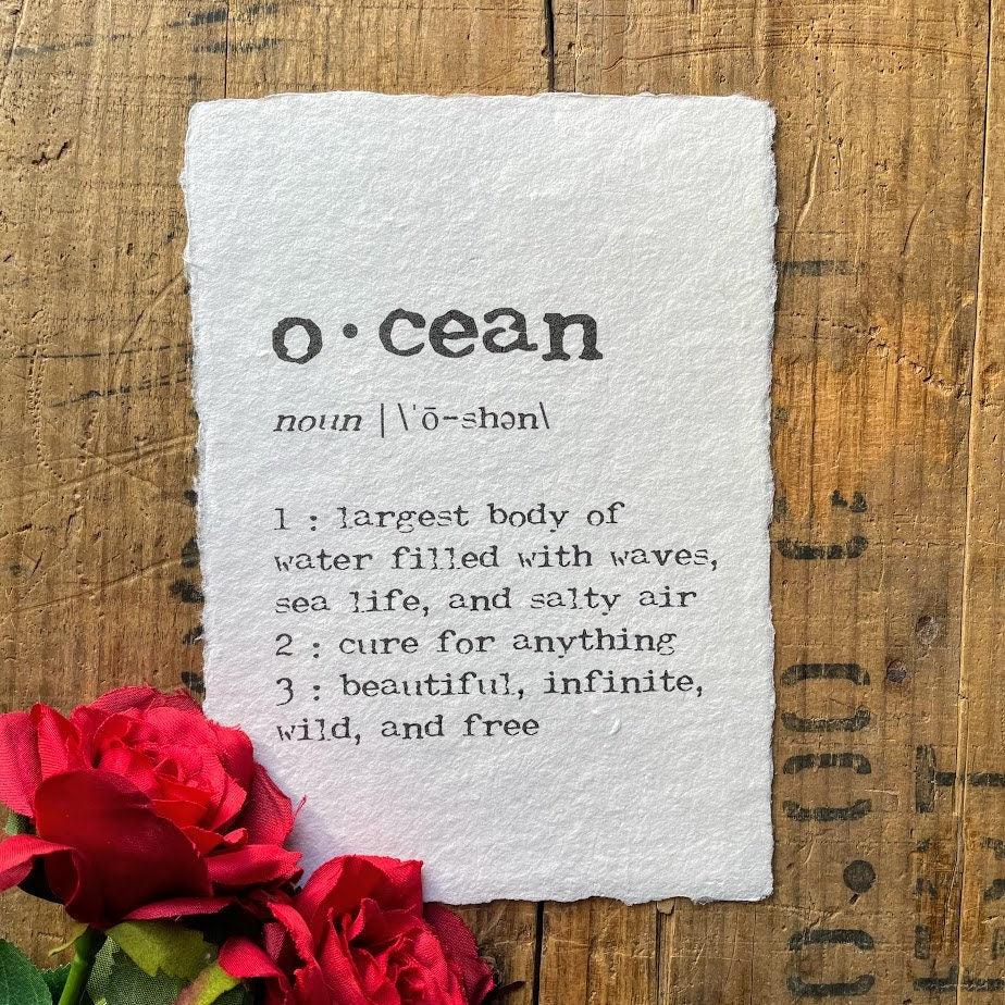 ocean definition print in typewriter font on 5x7 or 8x10 handmade cotton paper - Alison Rose Vintage