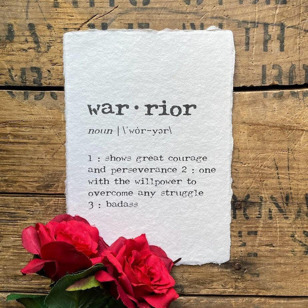 warrior definition print in typewriter font on handmade cotton paper - Alison Rose Vintage