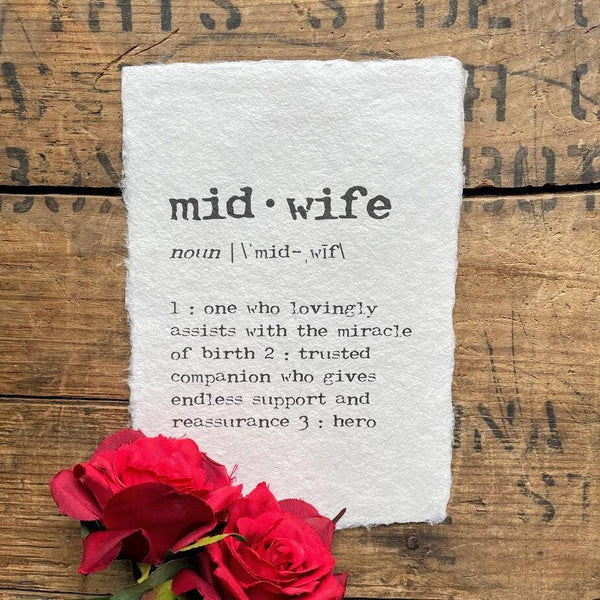 midwife definition print in typewriter font on 5x7 or 8x10 handmade cotton paper - Alison Rose Vintage