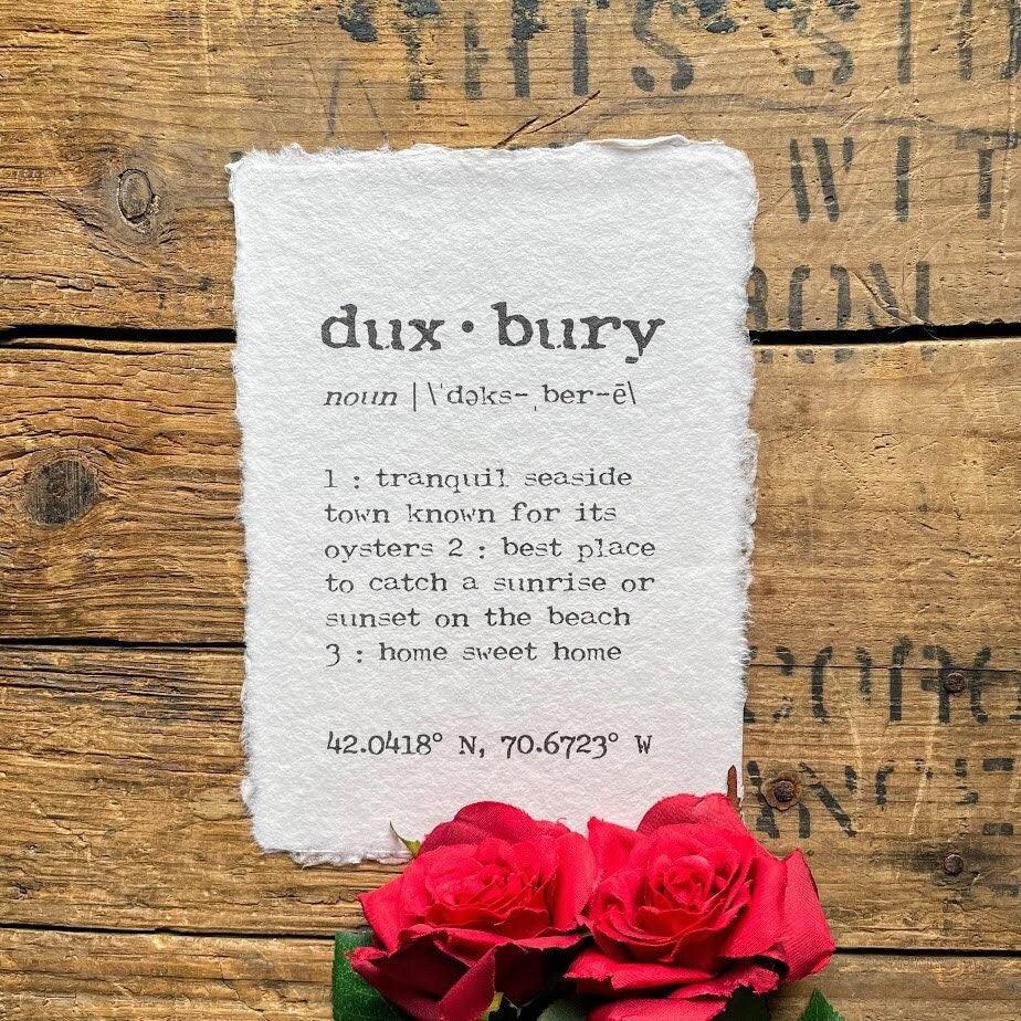 duxbury massachusetts definition print in typewriter font on 5x7 or 8x10 handmade paper - Alison Rose Vintage