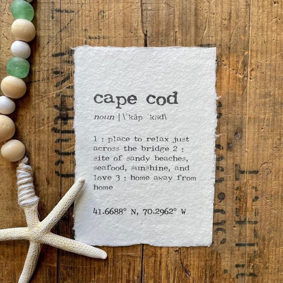 cape cod massachusetts definition print in typewriter font on handmade paper - Alison Rose Vintage