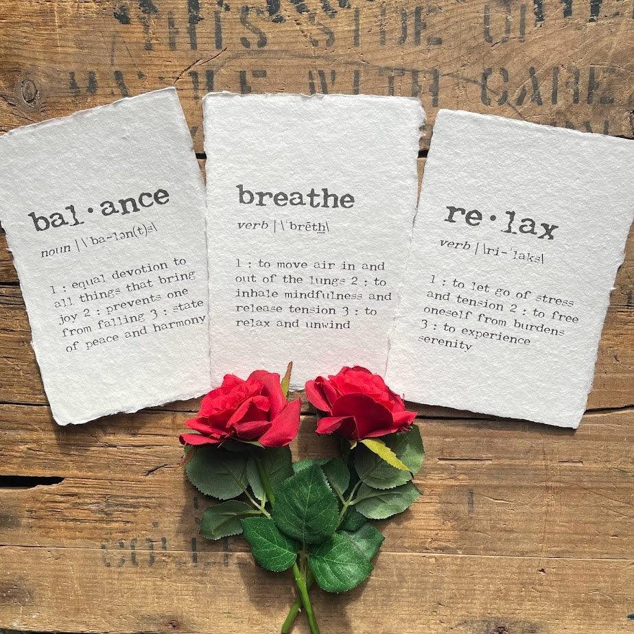 breathe definition print in typewriter font on 5x7, 8x10, or 11x14 handmade cotton paper - Alison Rose Vintage