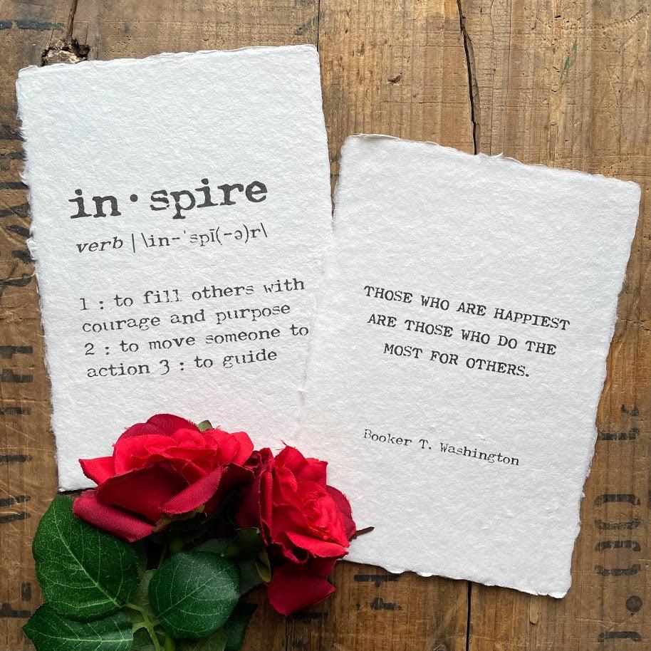 inspire definition print in typewriter font on handmade cotton paper - Alison Rose Vintage