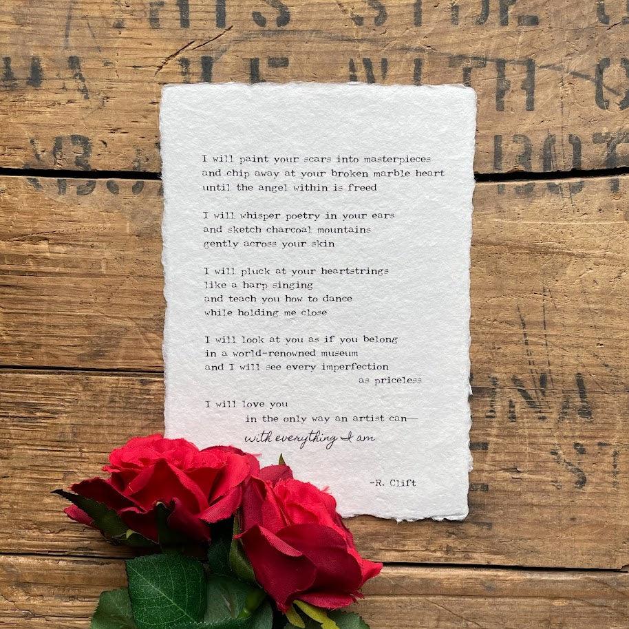 I will love you like an artist poem by R. Clift on handmade paper ...