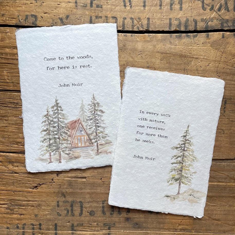 Come to the woods, for here is rest John Muir quote on handmade paper - Alison Rose Vintage