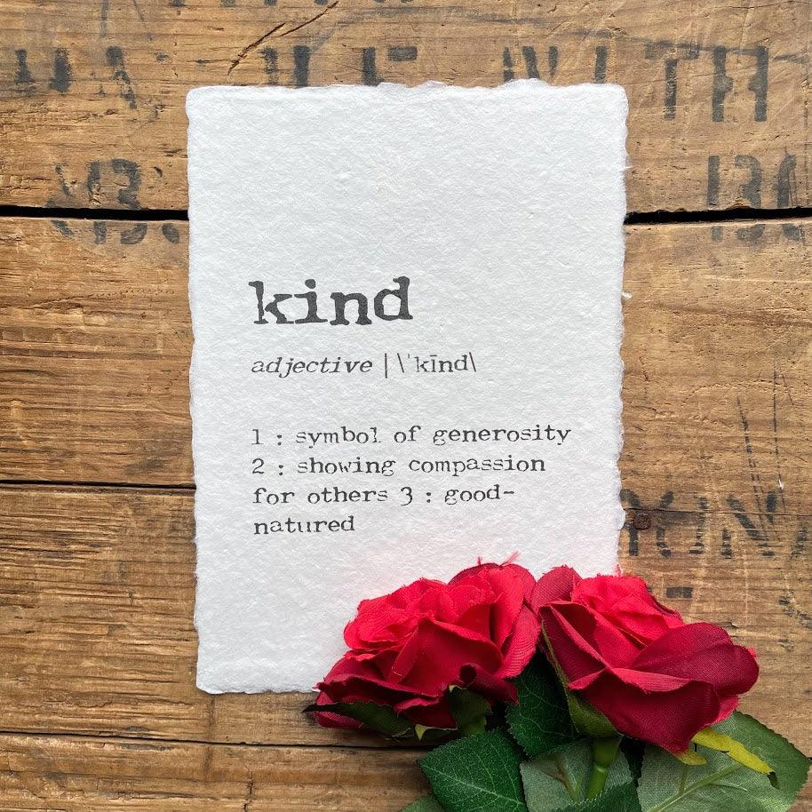 kind definition print in typewriter font on handmade cotton paper - Alison Rose Vintage