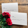 love definition greeting card in typewriter font with envelope and rose sticker. 