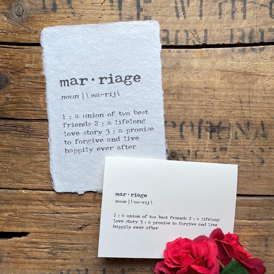 marriage definition print in typewriter font on handmade cotton paper - Alison Rose Vintage