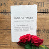 memories definition print in typewriter font on handmade cotton paper - Alison Rose Vintage