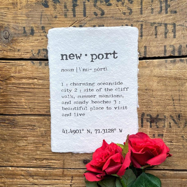 newport rhode island definition print on handmade paper. Newport is a charming oceanside city, site of the cliff walk, summer mansions, and sandy beaches, and a beautiful place to visit and live.