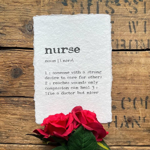 nurse definition print in typewriter font on handmade cotton paper - Alison Rose Vintage