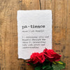 patience definition print in typewriter font on handmade cotton paper