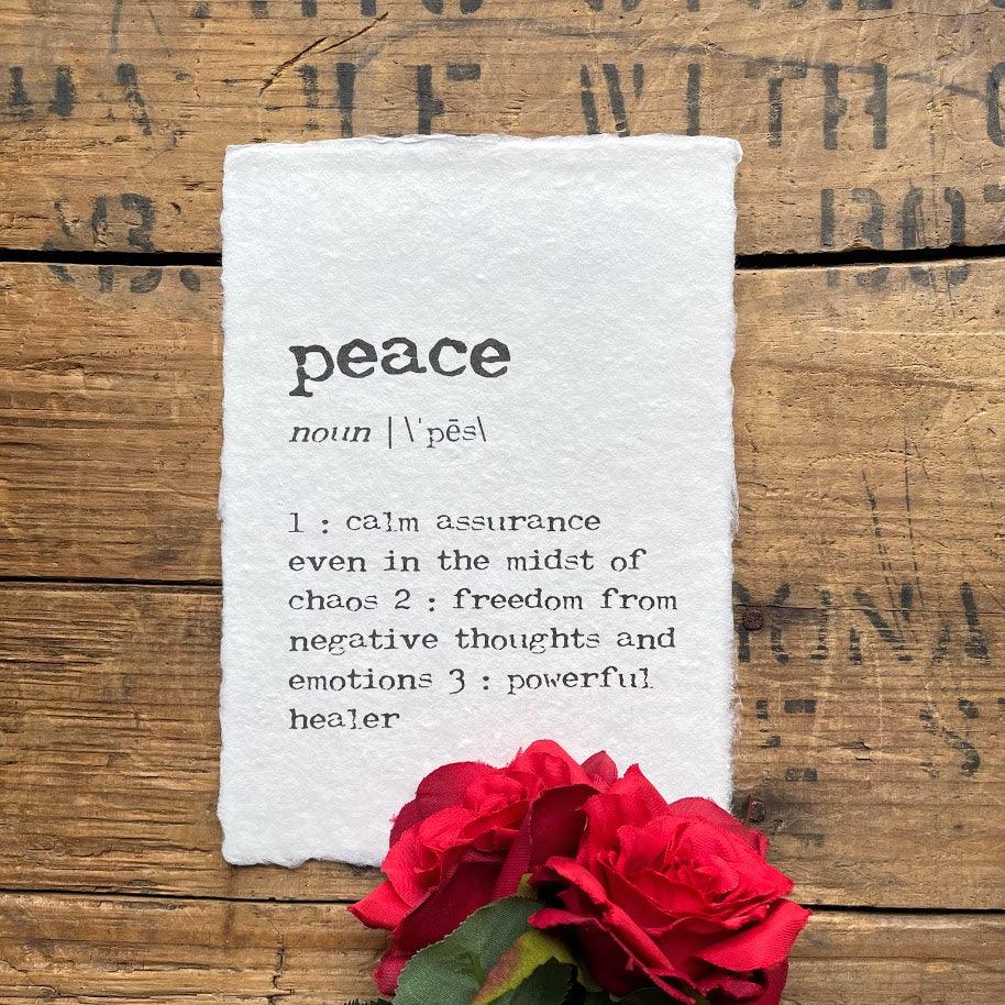 peace definition print in typewriter font on handmade cotton paper - Alison Rose Vintage
