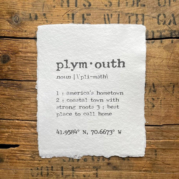 plymouth massachusetts definition print in typewriter font on handmade paper - Alison Rose Vintage