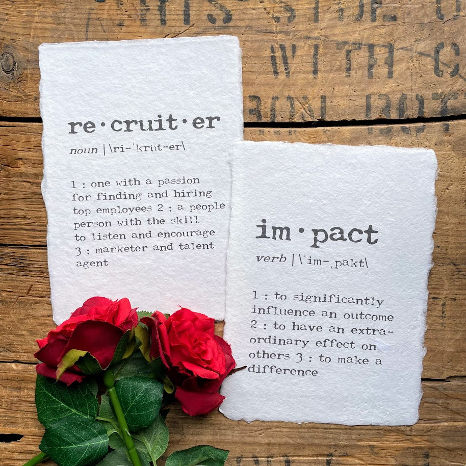 recruiter definition print in typewriter font on handmade paper