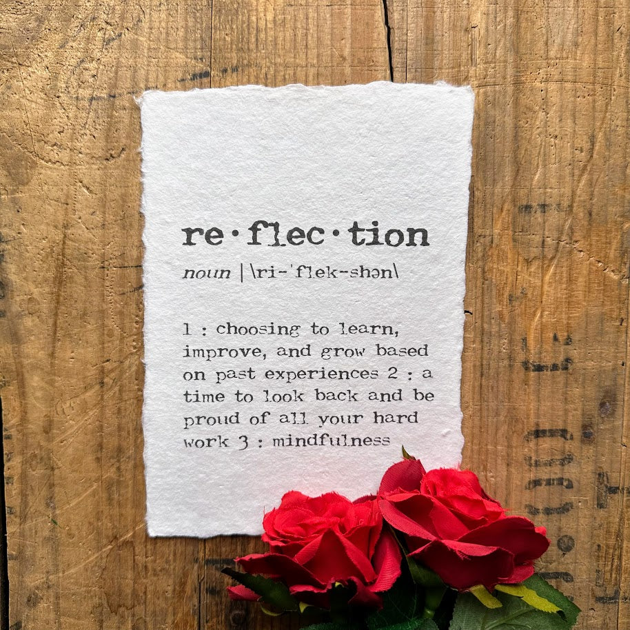 reflection definition print in typewriter font on handmade cotton rag paper