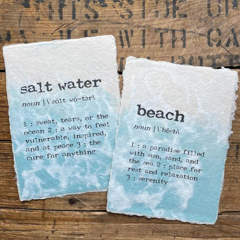 Salt water, beach, ocean, mermaid, salty or custom definition or text print on 5x7 specialty handmade ocean wave paper - Alison Rose Vintage