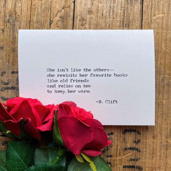 Books and tea R. Clift quote greeting card - Alison Rose Vintage