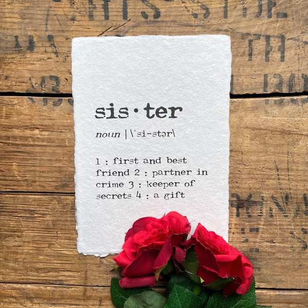 sister definition print in typewriter font on handmade cotton paper - Alison Rose Vintage