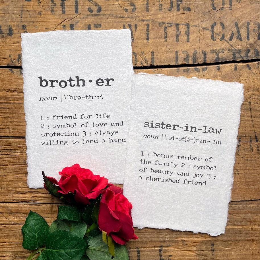 brother definition print in typewriter font on handmade paper - Alison Rose Vintage