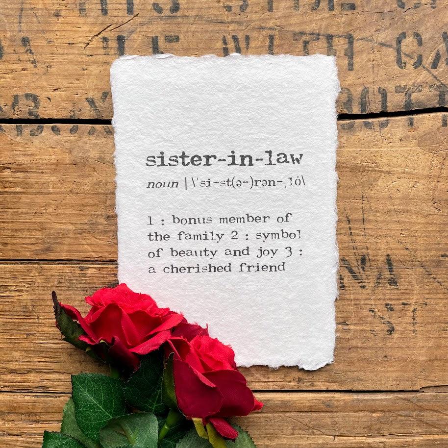 sister-in-law definition print in typewriter font on handmade paper - Alison Rose Vintage