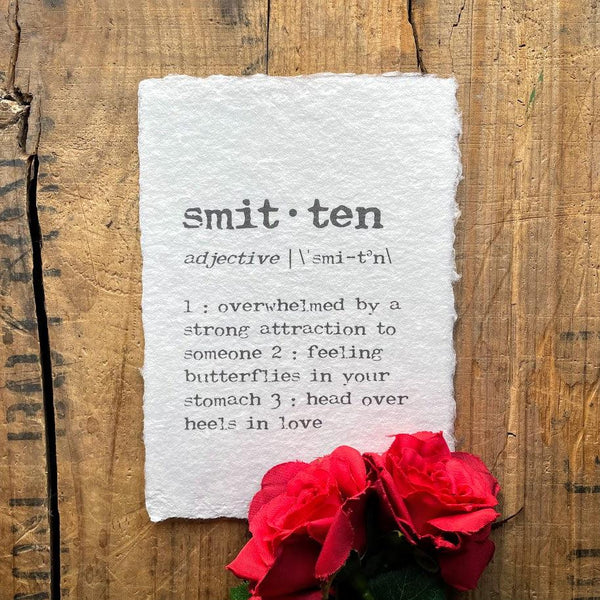 smitten definition print in typewriter font on handmade paper