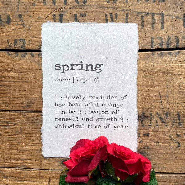 spring definition print in typewriter font on handmade cotton paper - Alison Rose Vintage