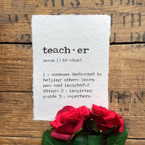 teacher definition print in typewriter font on handmade cotton paper - Alison Rose Vintage