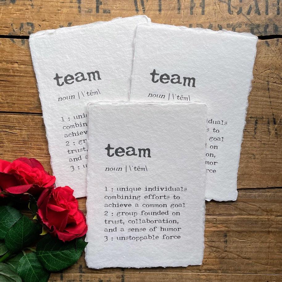 team definition print in typewriter font on handmade cotton paper - Alison Rose Vintage