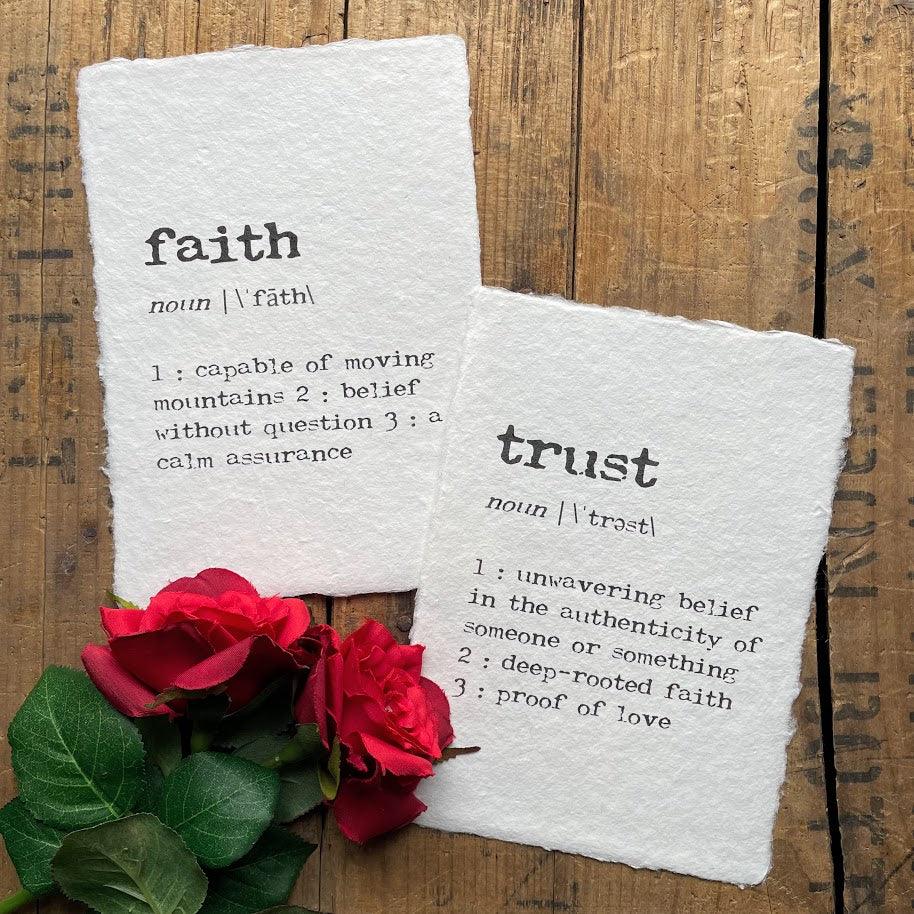faith definition print in typewriter font on 5x7 or 8x10 handmade cotton paper - Alison Rose Vintage
