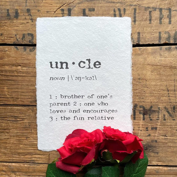 uncle definition print in typewriter font on handmade cotton paper - Alison Rose Vintage