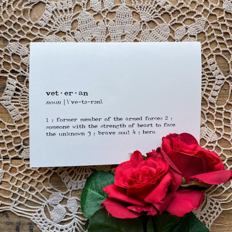 veteran definition greeting card in typewriter font - Alison Rose Vintage