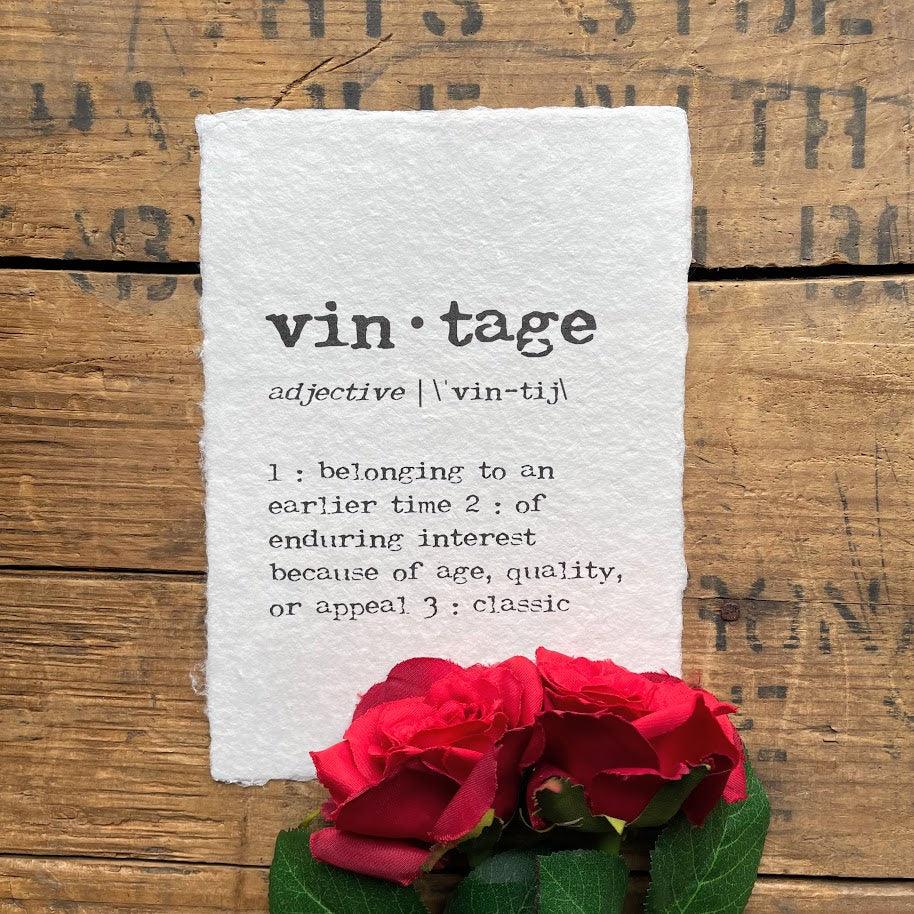vintage definition print in typewriter font on handmade cotton paper