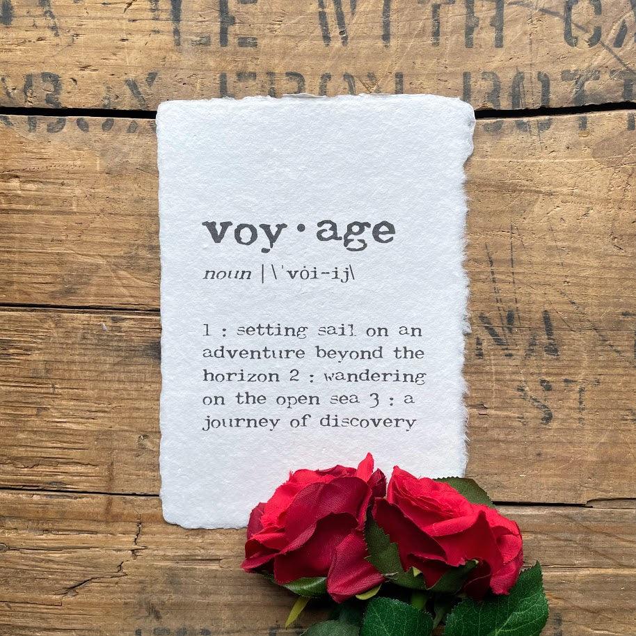 voyage definition print in typewriter font on handmade cotton paper - Alison Rose Vintage