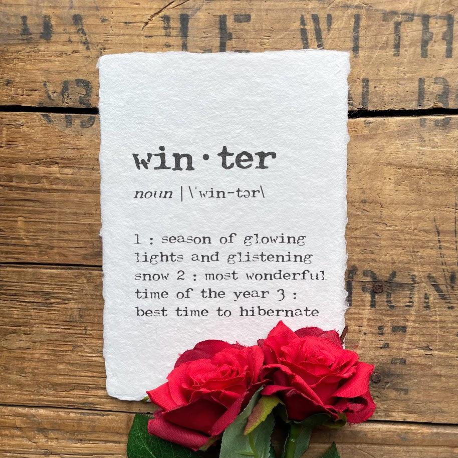 winter definition print in typewriter font on handmade cotton paper ...