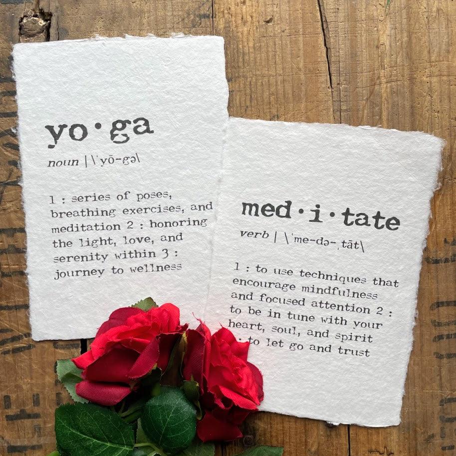 meditate definition print in typewriter font on handmade cotton paper - Alison Rose Vintage