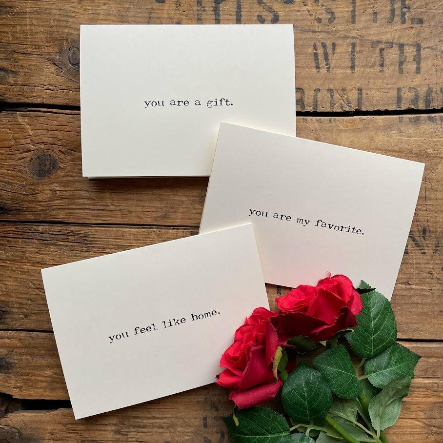 you feel like home compliment card in typewriter font - Alison Rose Vintage